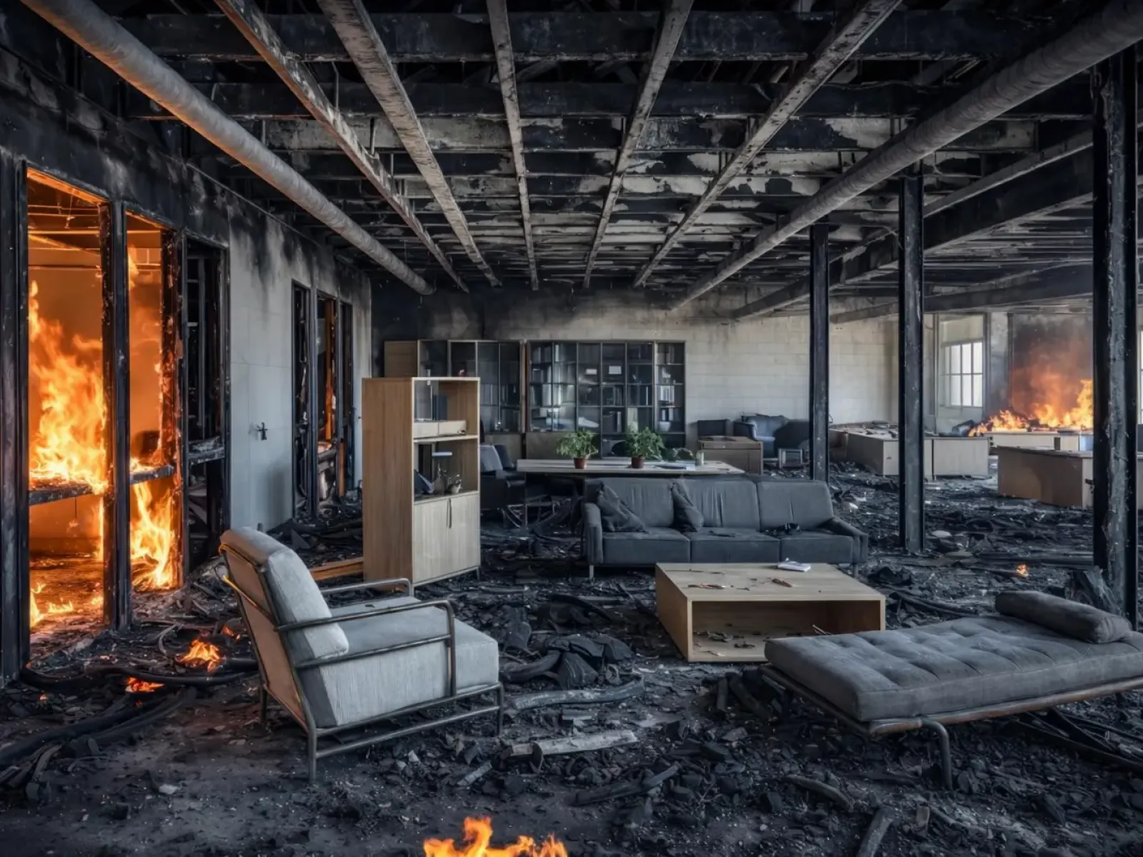 Extensive Fire Damage in Office